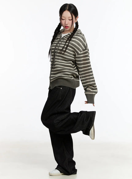 Striped Knit Hooded Cardigan CM511