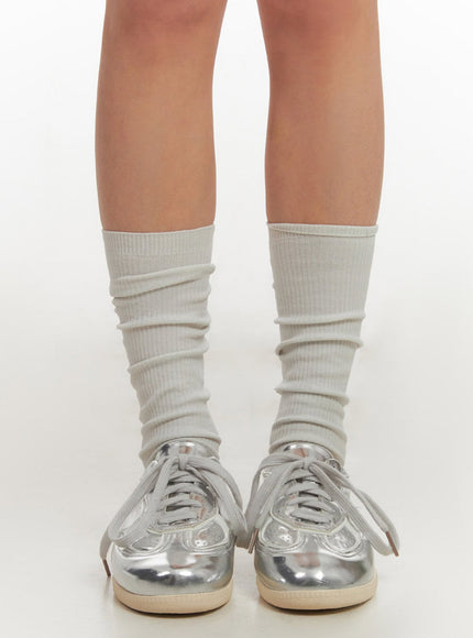 Silver Faux Leather Sneakers IM514