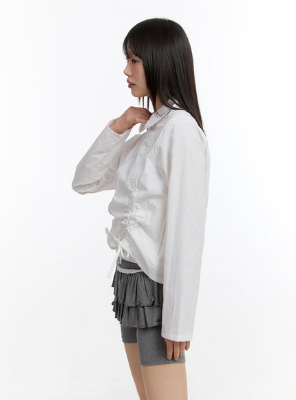 Ribbon Shirred Lace Collared Crop Jacket CA509