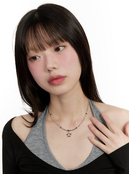 Beaded Silver Star Choker Necklace CM513