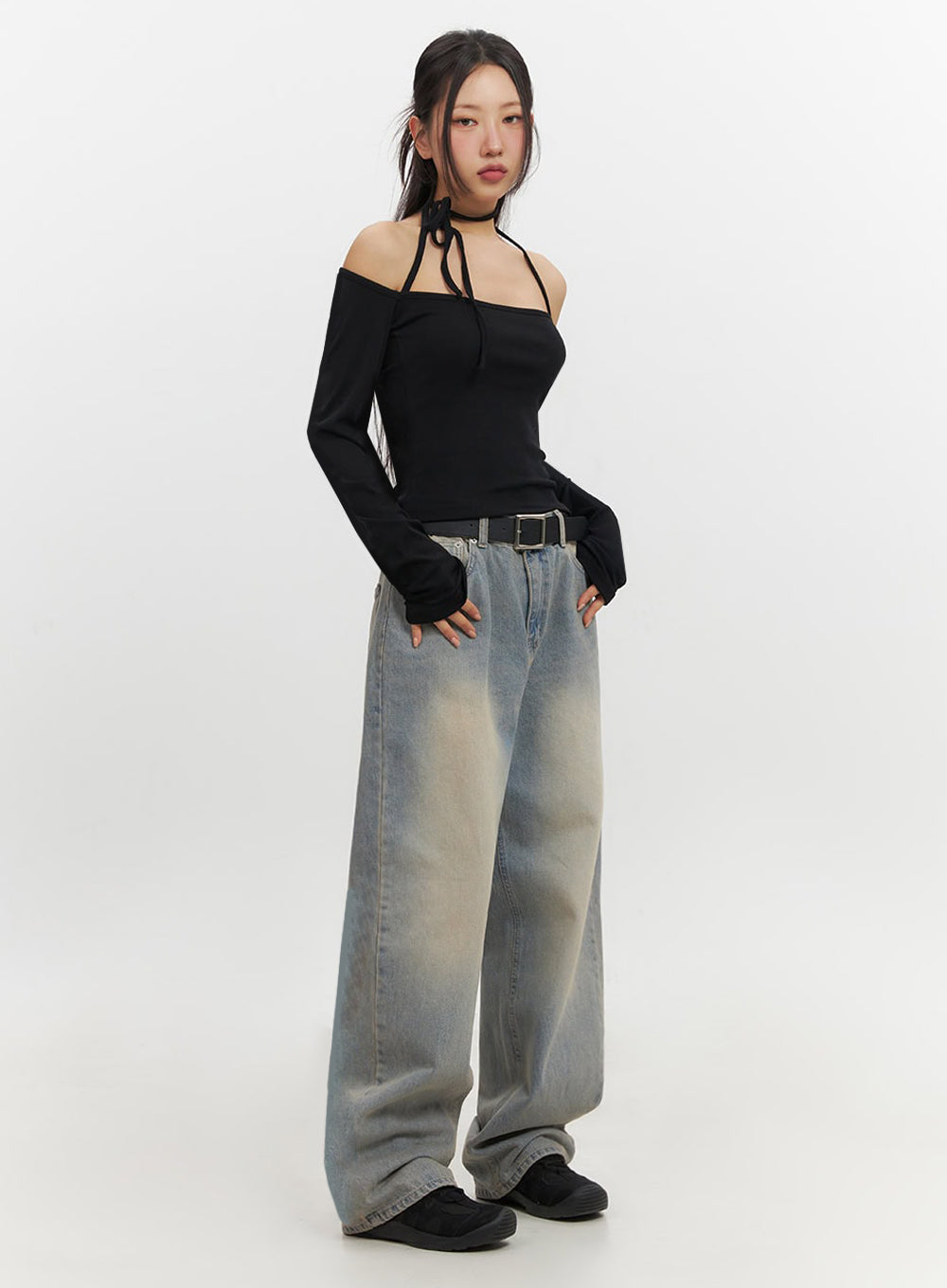 String Off-Shoulder Long-Sleeve Top IF510