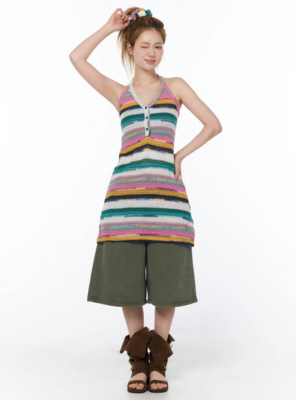 Striped Halter Knit Mini Dress CY506