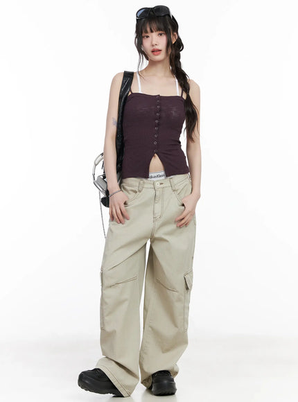 Ribbed Buttoned Tank Top CM526