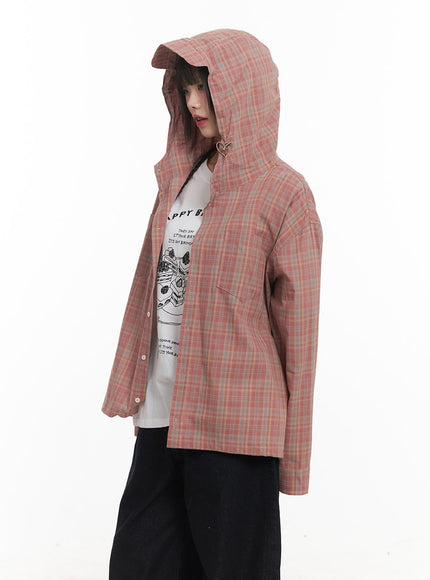 Buttoned Plaid Hooded Shirt CF518