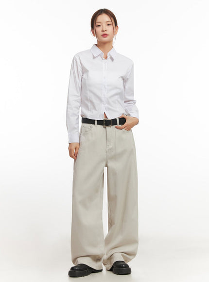 Slim-Fit Cropped Collared Button-Up Shirt IM513