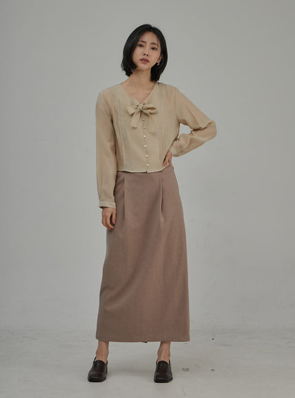 Ribbon Detail Button Cropped Blouse OJ304