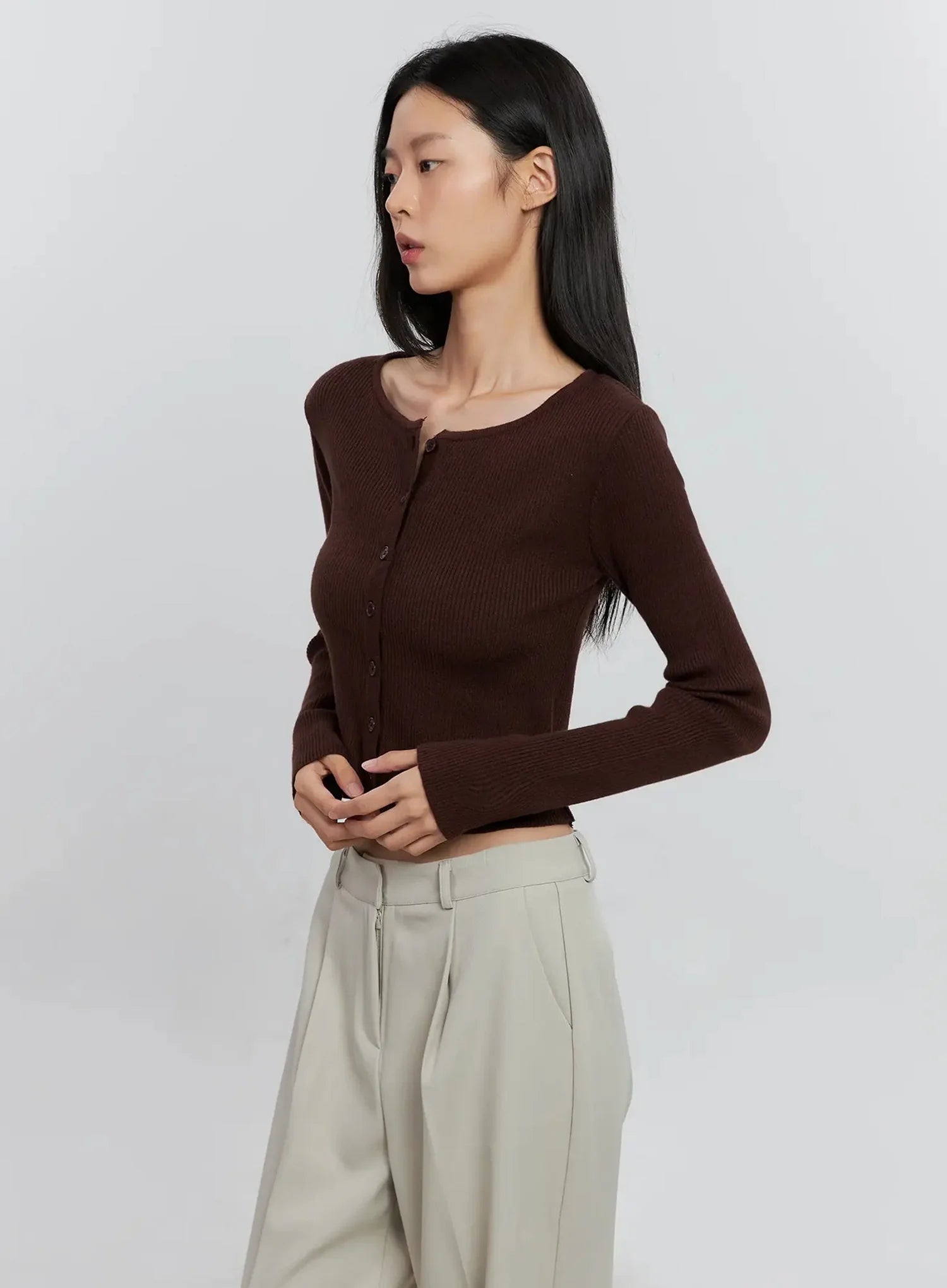 Ribbed Button-Up Cardigan IS516