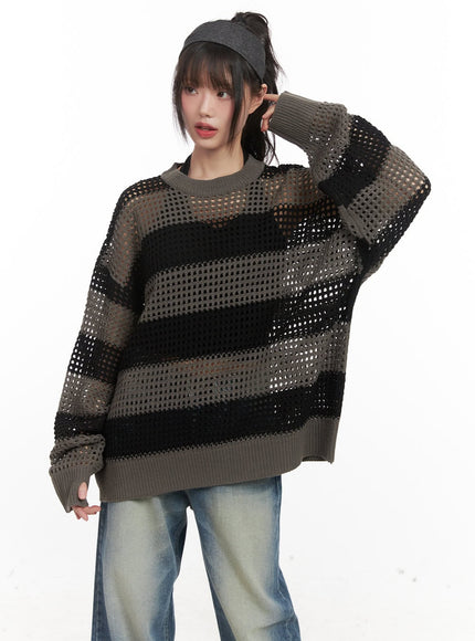 Chic Striped Mesh Sweater CJ524