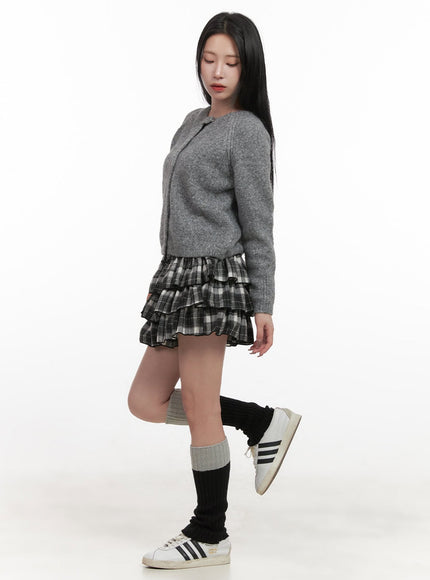 Layered Ruffle Checkered Mini Skirt CJ517