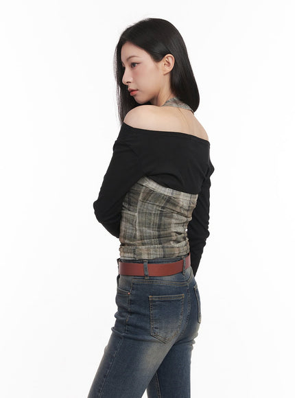 plaid-sheer-halter-top-cm517
