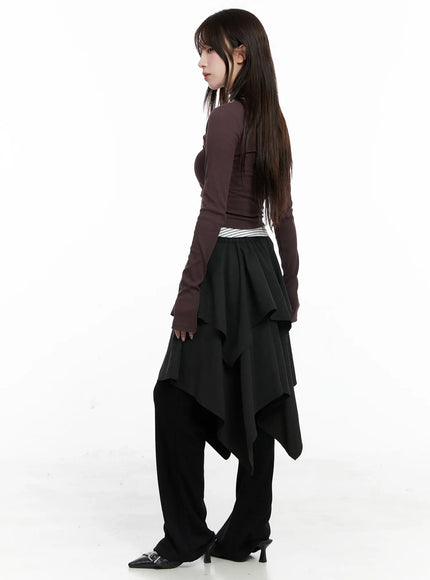 Asymmetric Suede Ruffle Midi Skirt CO521