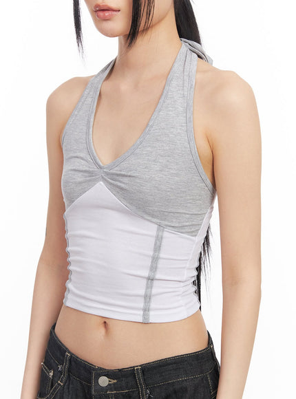 shirred-halter-v-neck-crop-tank-top-cy528