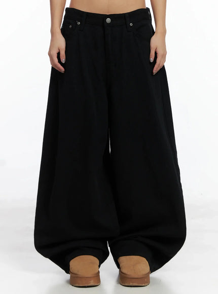 plaid-accent-wide-leg-pants-in528 / Black