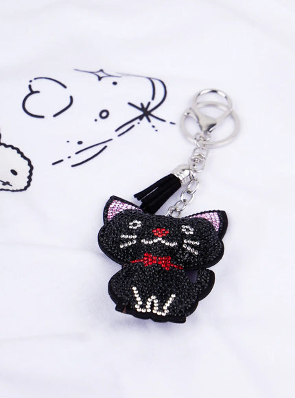 colorful-rhinestone-ribbon-character-keychain-ia524 / Black