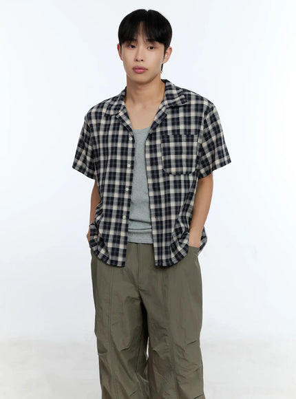 mens-plaid-short-sleeve-shirt-ig519 / Dark blue
