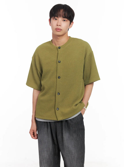 mens-short-sleeve-buttoned-sweater-iu518 / Dark green