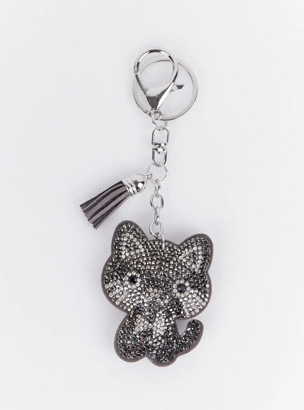 black-and-white-rhinestone-ribbon-character-keychain-ia524 / Gray