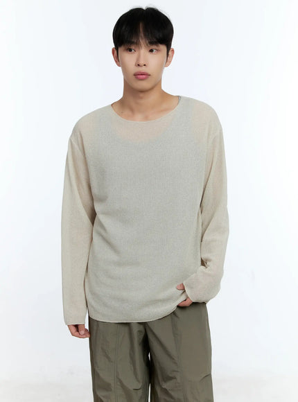 mens-lightweight-long-sleeve-knit-top-ig519 / Light beige