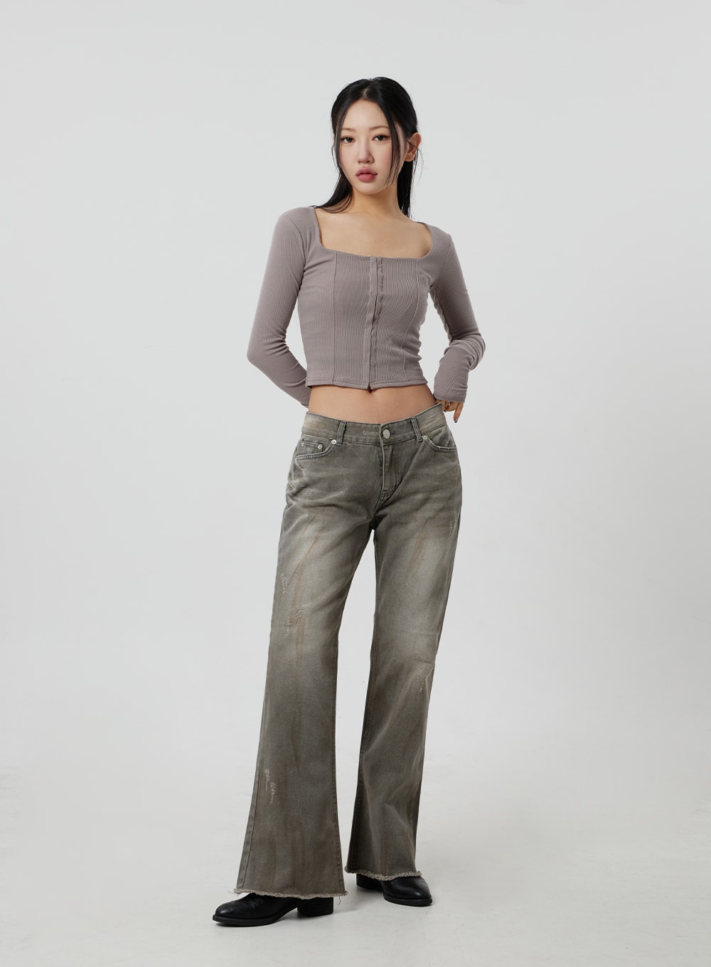 Square Neck Cropped Zip-Up CF301