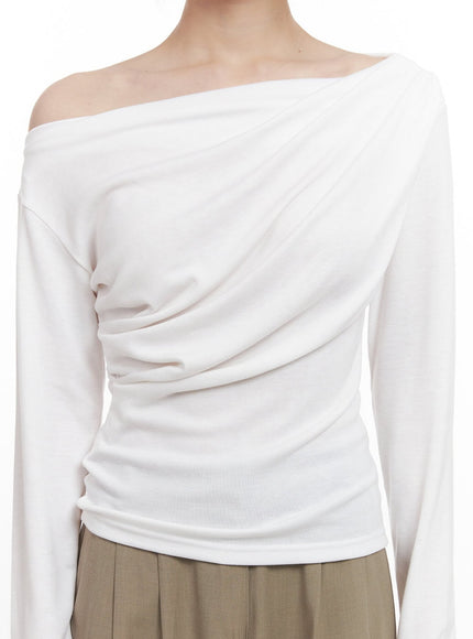 Draped Off-Shoulder Long Sleeve Top CJ528