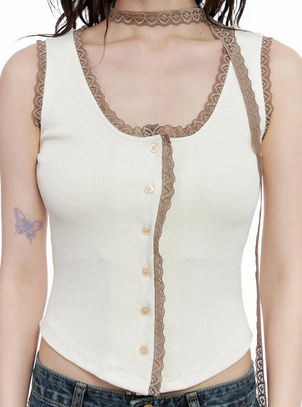 Embroidered Lace Trim Tank Top IL531