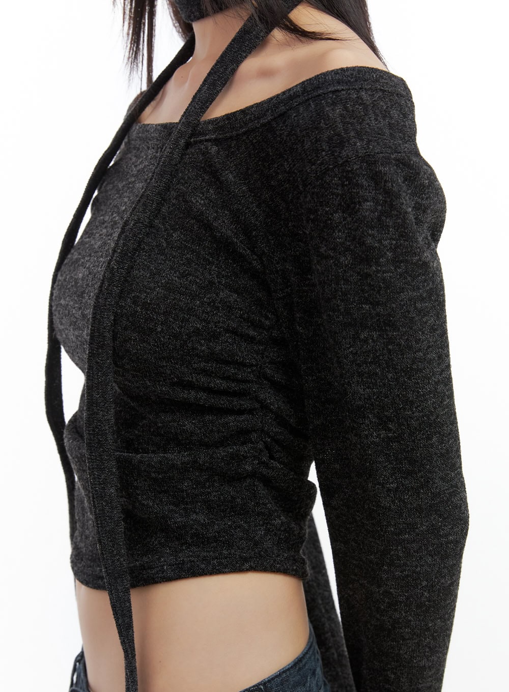 shirred-cropped-long-sleeve-top-with-choker-set-co410