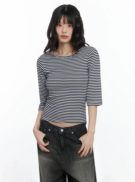 striped-3-4-sleeve-top-if505