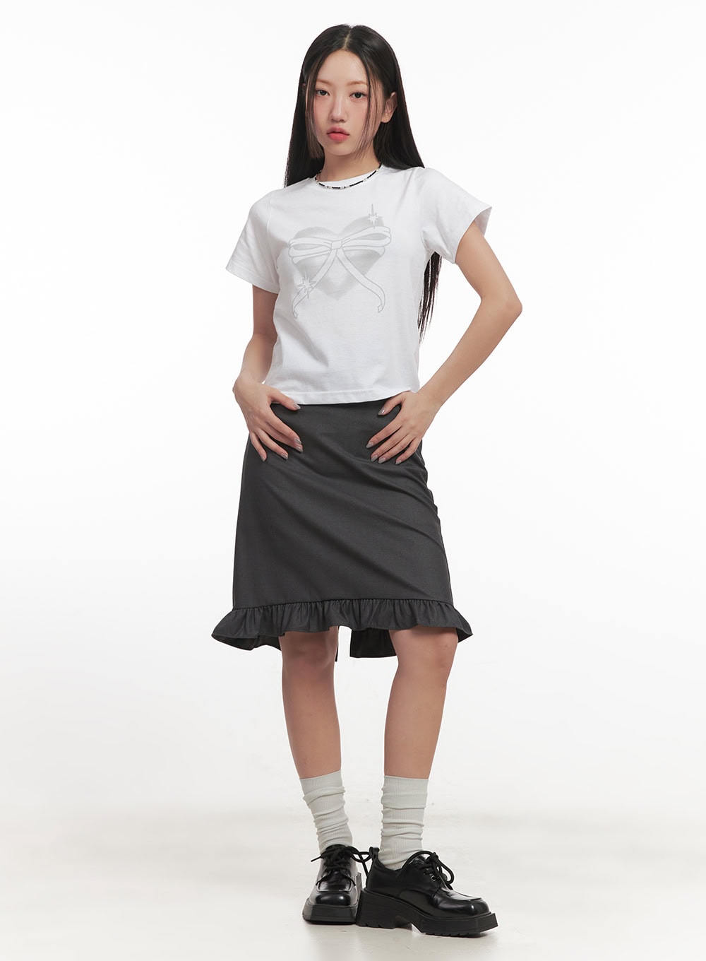 Frill Straight-Fit Midi Skirt CF526