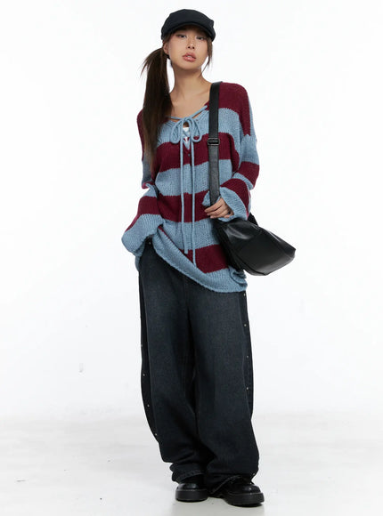 striped-lace-up-long-sleeve-knit-top-cs505