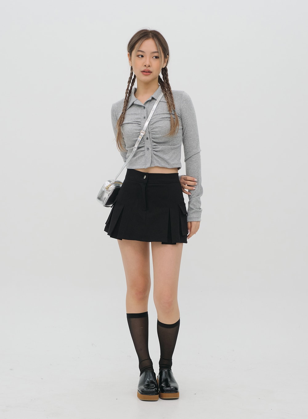 Cropped Shirt with Front Shirring C1002