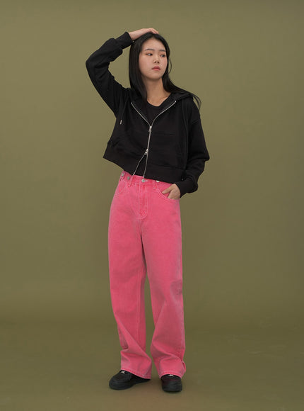 Two Way Cropped Hoodie Zip Up C2601