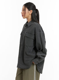 denim-collar-solid-pocket-blouse-cm419