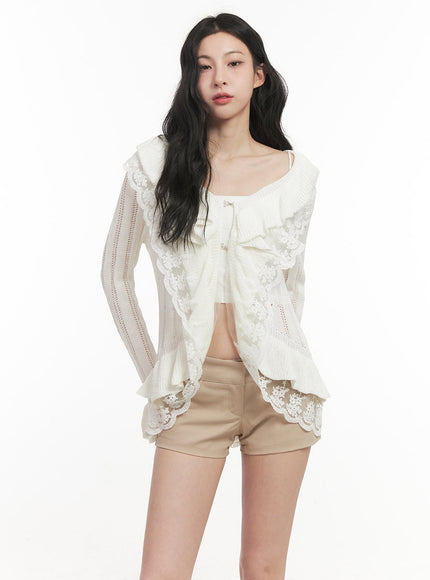 Frill Lace V-Neck Knit Cardigan CF513