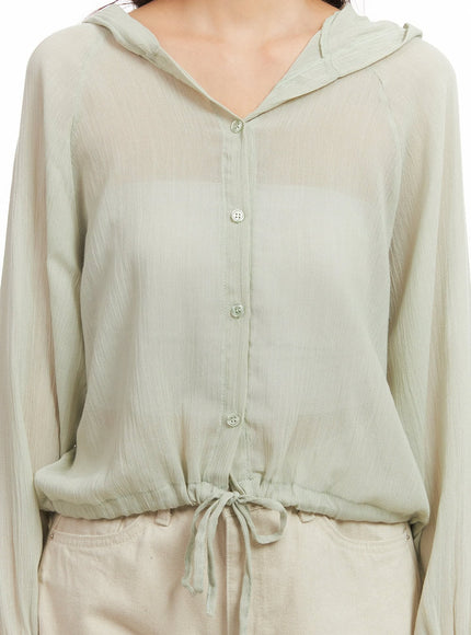 Sheer Hooded Button-Up Blouse CJ515