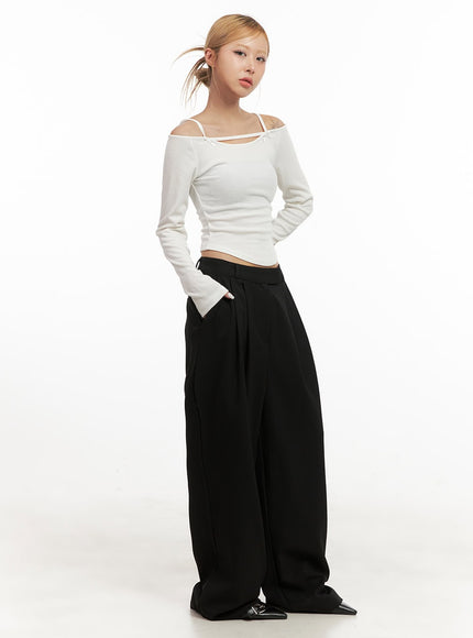 Pintuck Wide-Fit Slacks CJ508