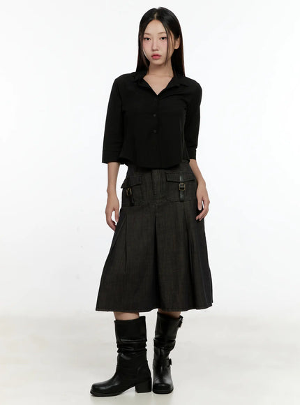 buckle-pleated-denim-midi-skirt-cl531