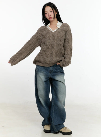 Cozy Cable Knit Oversized V-Neck Sweater CN505