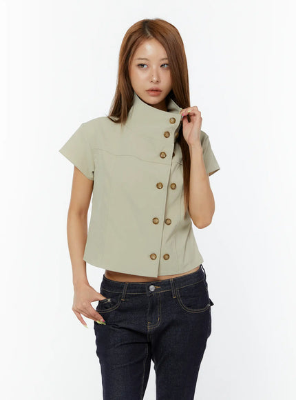 high-neck-buttoned-short-sleeve-jacket-cy520