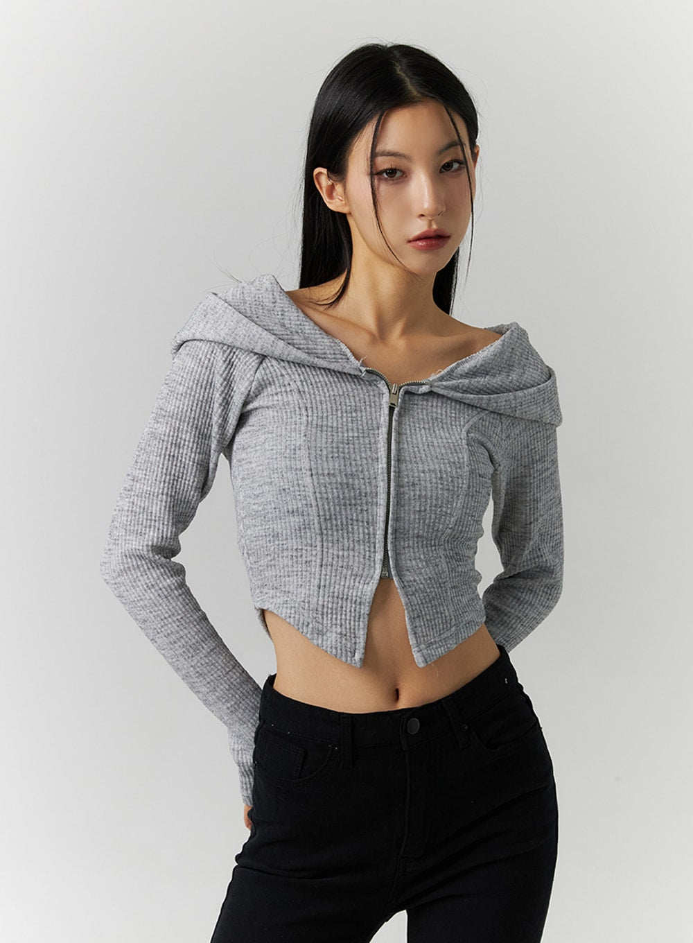 Off the shoulder zip up hoodie on sale