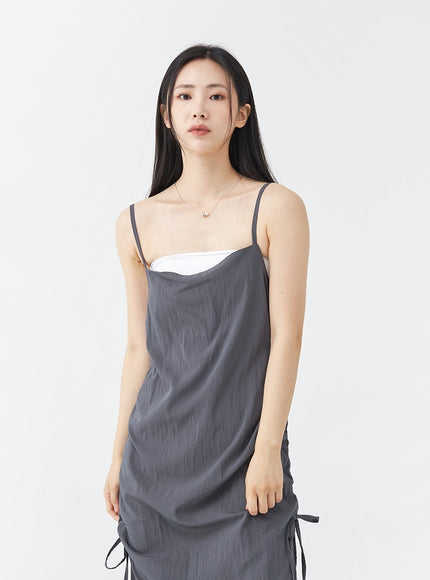 Side Shirring Sleeveless Strap Maxi Dress OG12