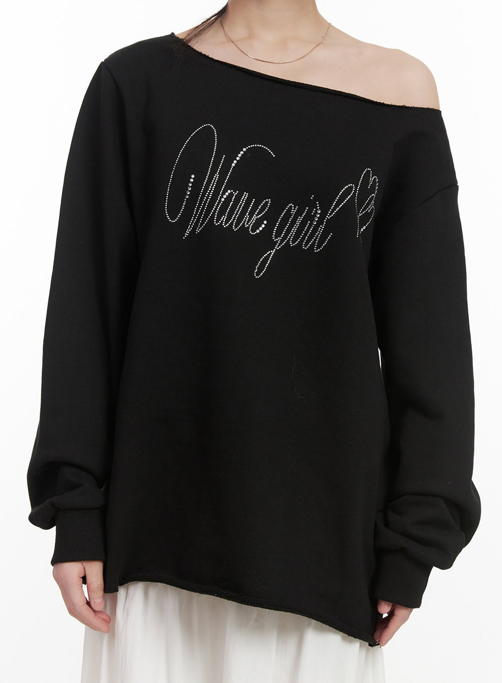 Chic One-Shoulder Studded Sweatshirt CJ523