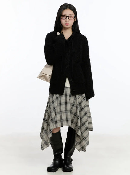Plaid Layered Asymmetric Skirt F516