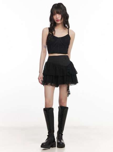 Asymmetric Lace Ruffle Mini Skirt CM519