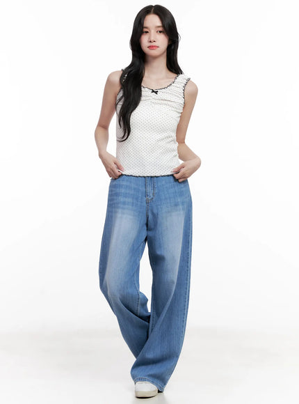 Polka Dot Ruffle Scrunch Top CL516