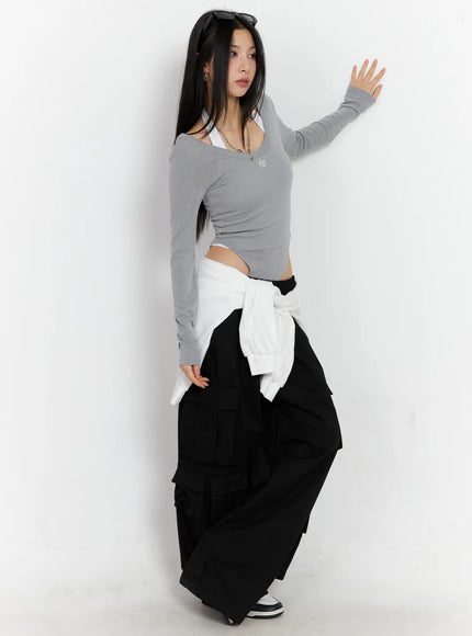 Grey Long Sleeve Bodysuit CC1109