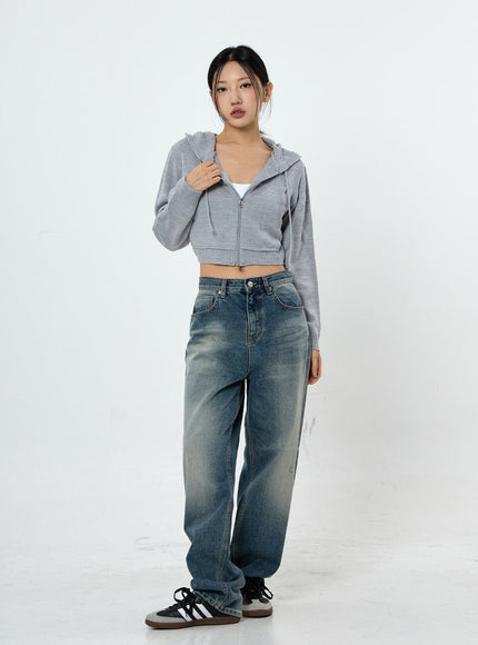 Knit Crop Hoodie Zip Up CS28