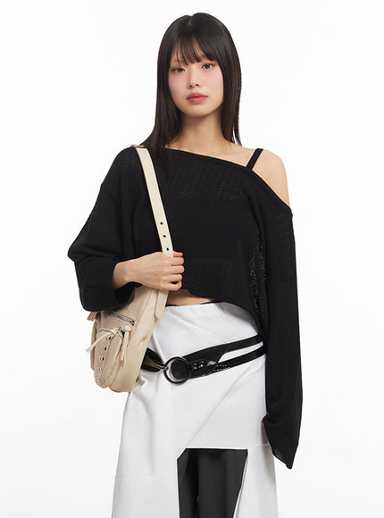 Stud Pocket Faux-Leather Shoulder Bag IY502