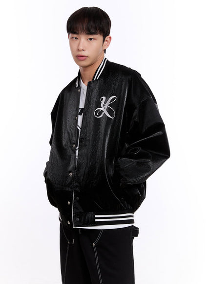 Men's Glossy Leather Varsity Jacket IM512