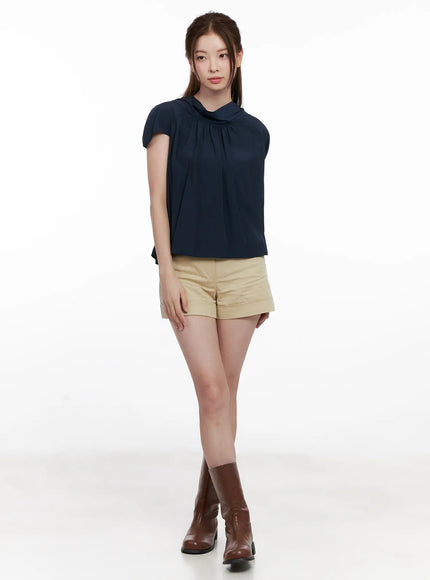shirred-ribbon-short-sleeve-blouse-cl523