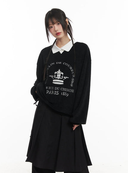 Embroidered Graphic Oversize Collared Sweatshirt CF518